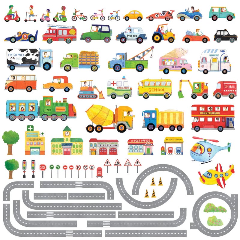 DECOWALL SG3-1404P1405 The Road and Cars Kids Wall Stickers Wall Decals Peel and Stick Removable Wall Stickers for Kids Nursery Bedroom Living Room (Medium) dÃ©cor - Image 1